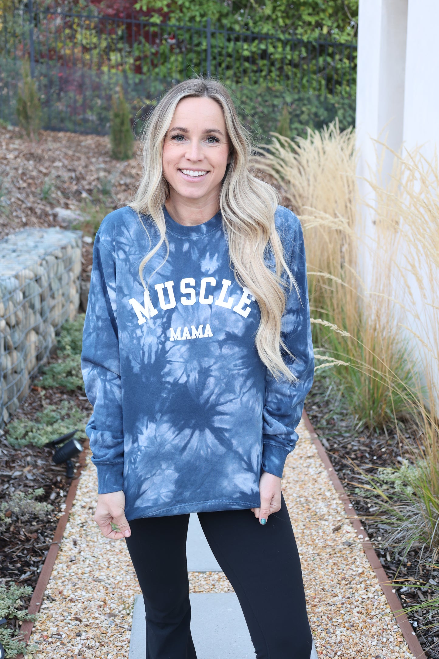 Muscle Mama Dark Blue tie dye // long sleeve sweatshirt