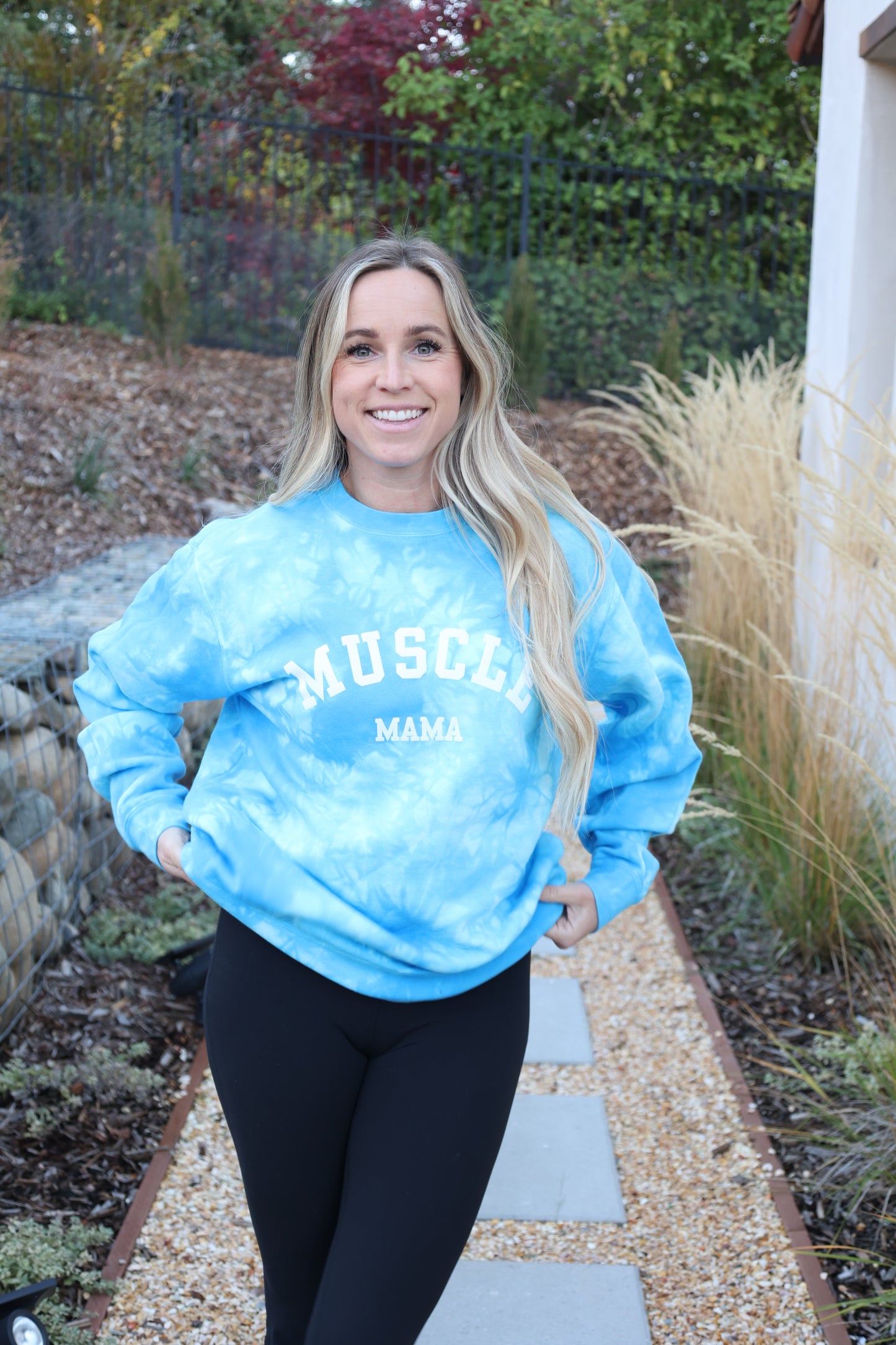 Muscle Mama Turquoise tie dye  // long sleeve sweatshirt